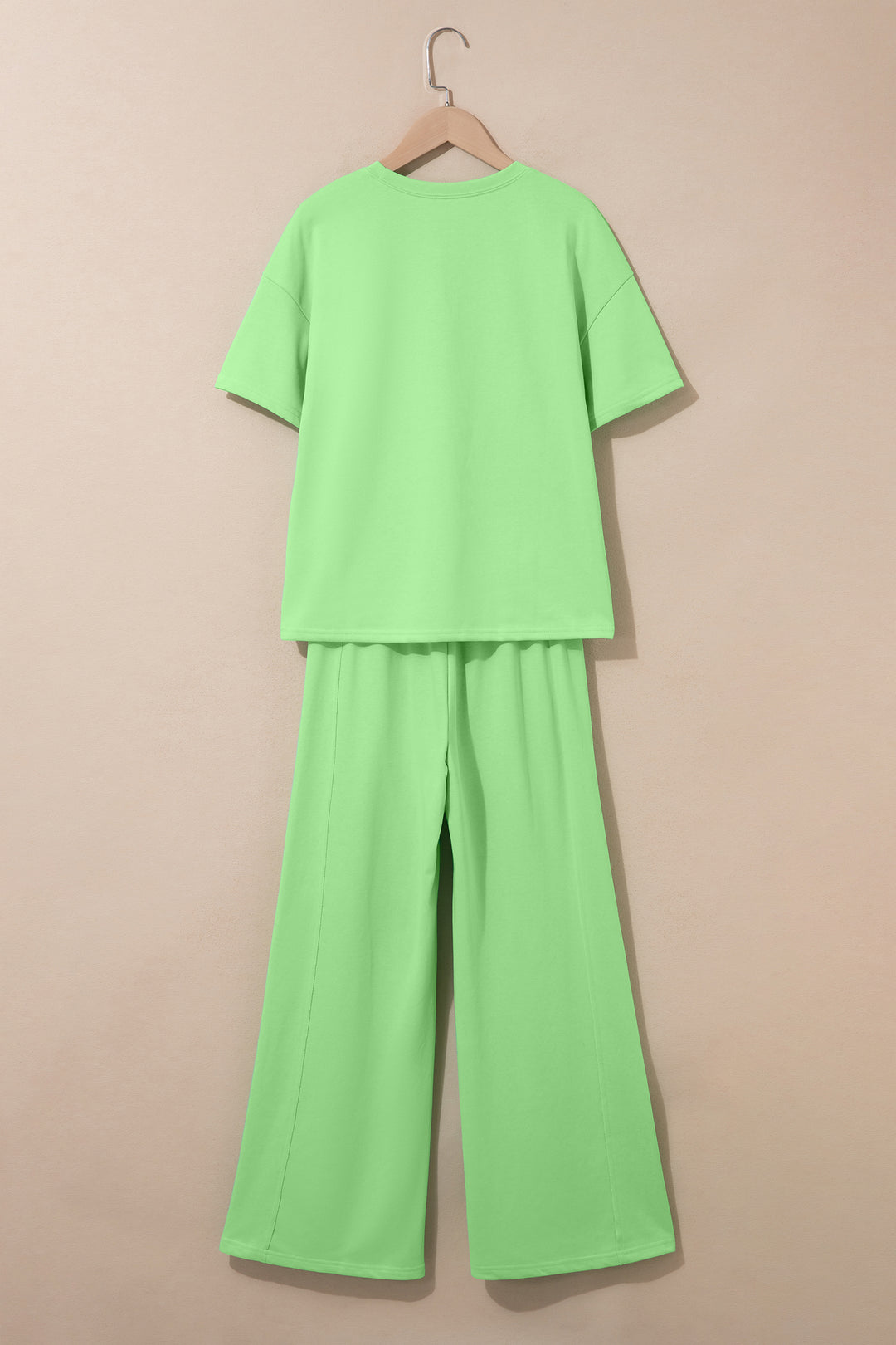 Green Solid Cover Oversize Tee Pocketed Casual Pants 2pcs Outfit
