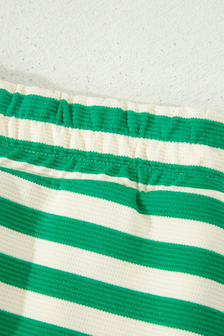 Bright Green Textured Stripe Print Zip Collar Sleeveless 2pcs Skort Set