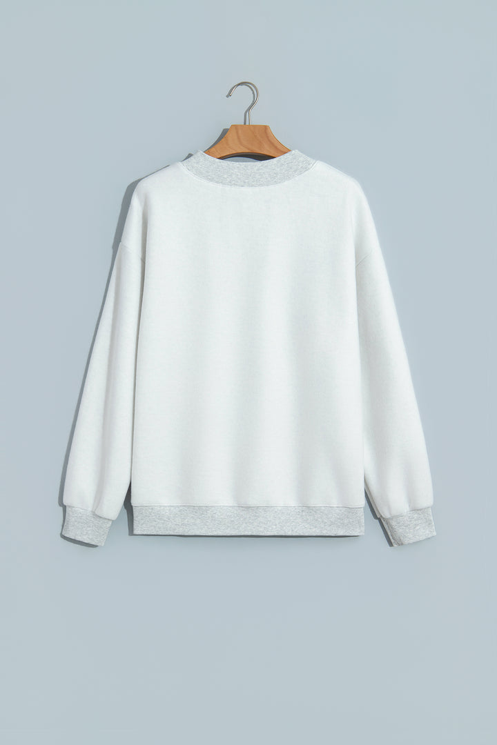 Light Grey Reversible Christian Faith Print Mock Neck Pullover Sweatshirt