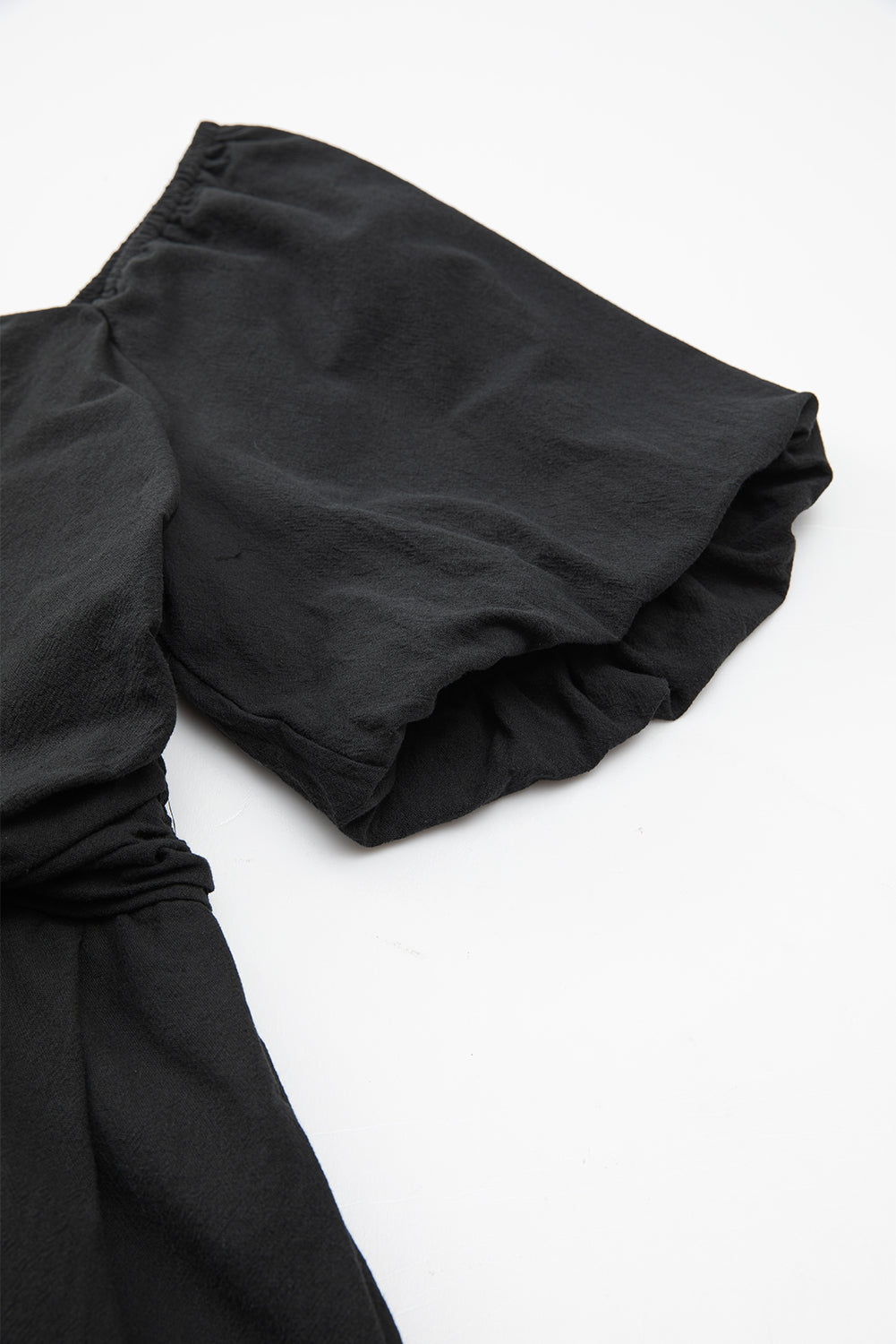 Black Square Neck Ruched Puff Sleeve Romper