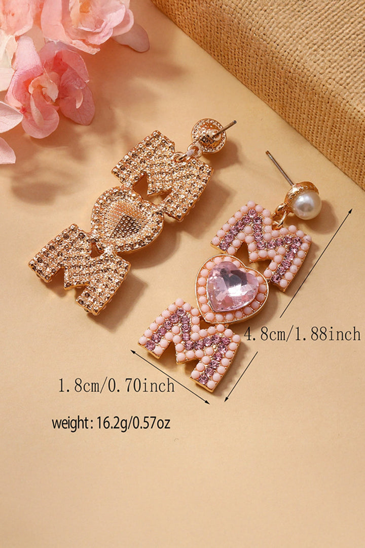 Boucles d'oreilles MOM en forme de cœur avec perles et strass