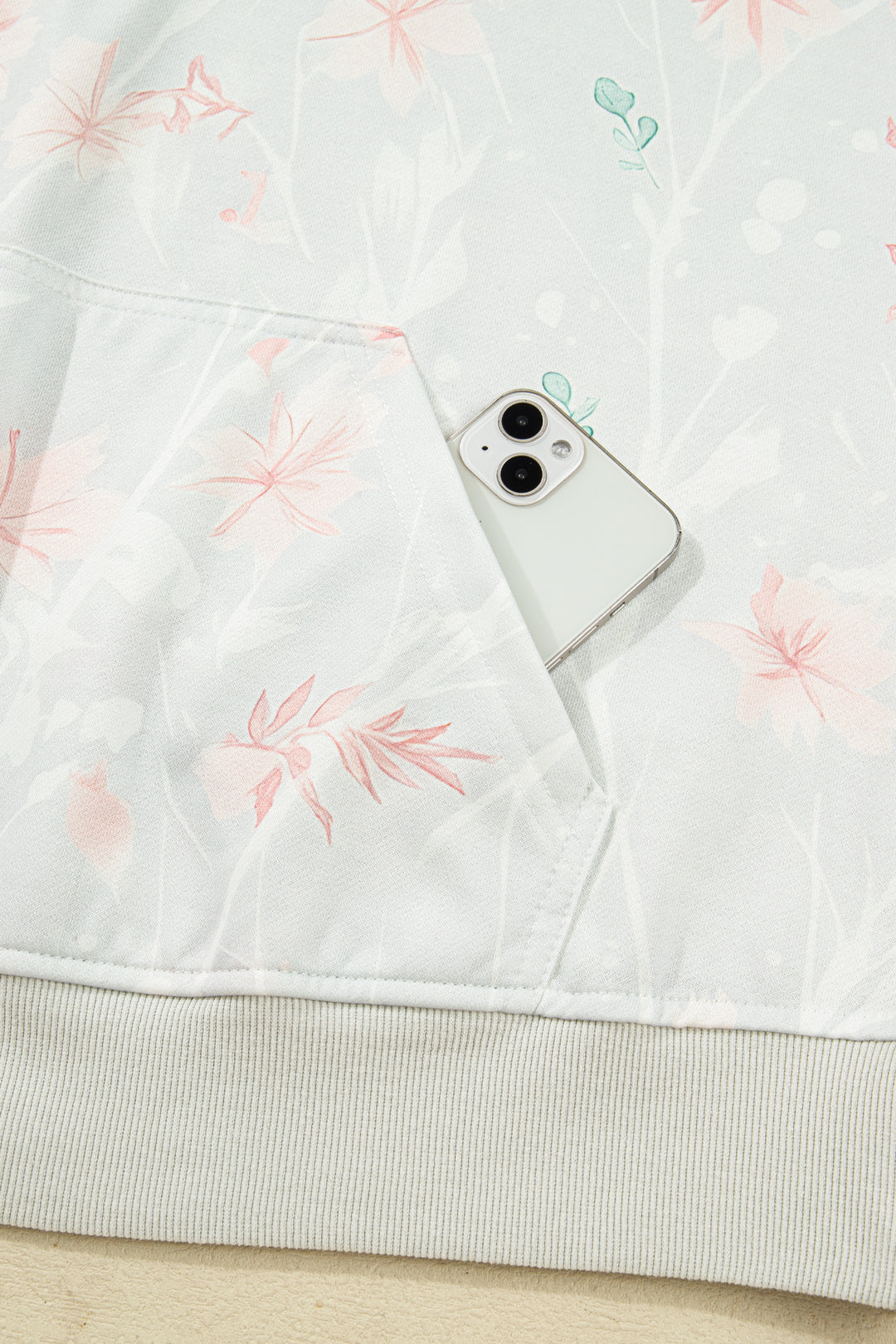 Gray Floral Print Plus Size Loose Hoodie