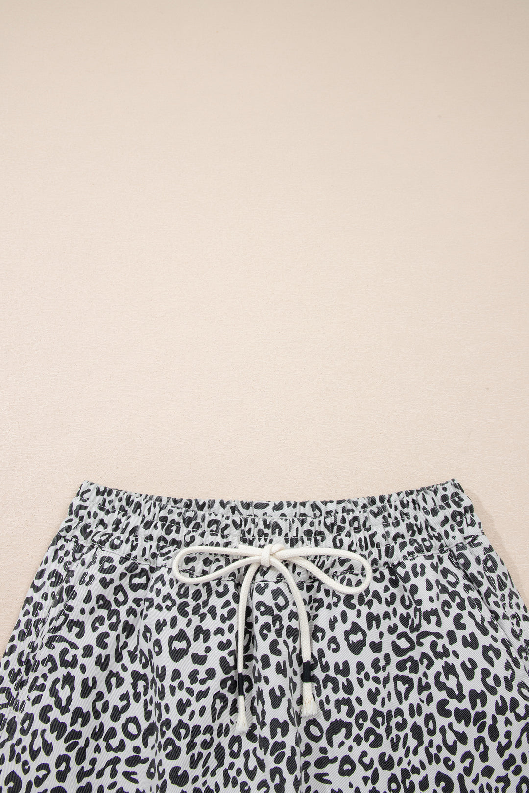 Khaki Leopard Print Tassel Drawstring Casual Denim Skort