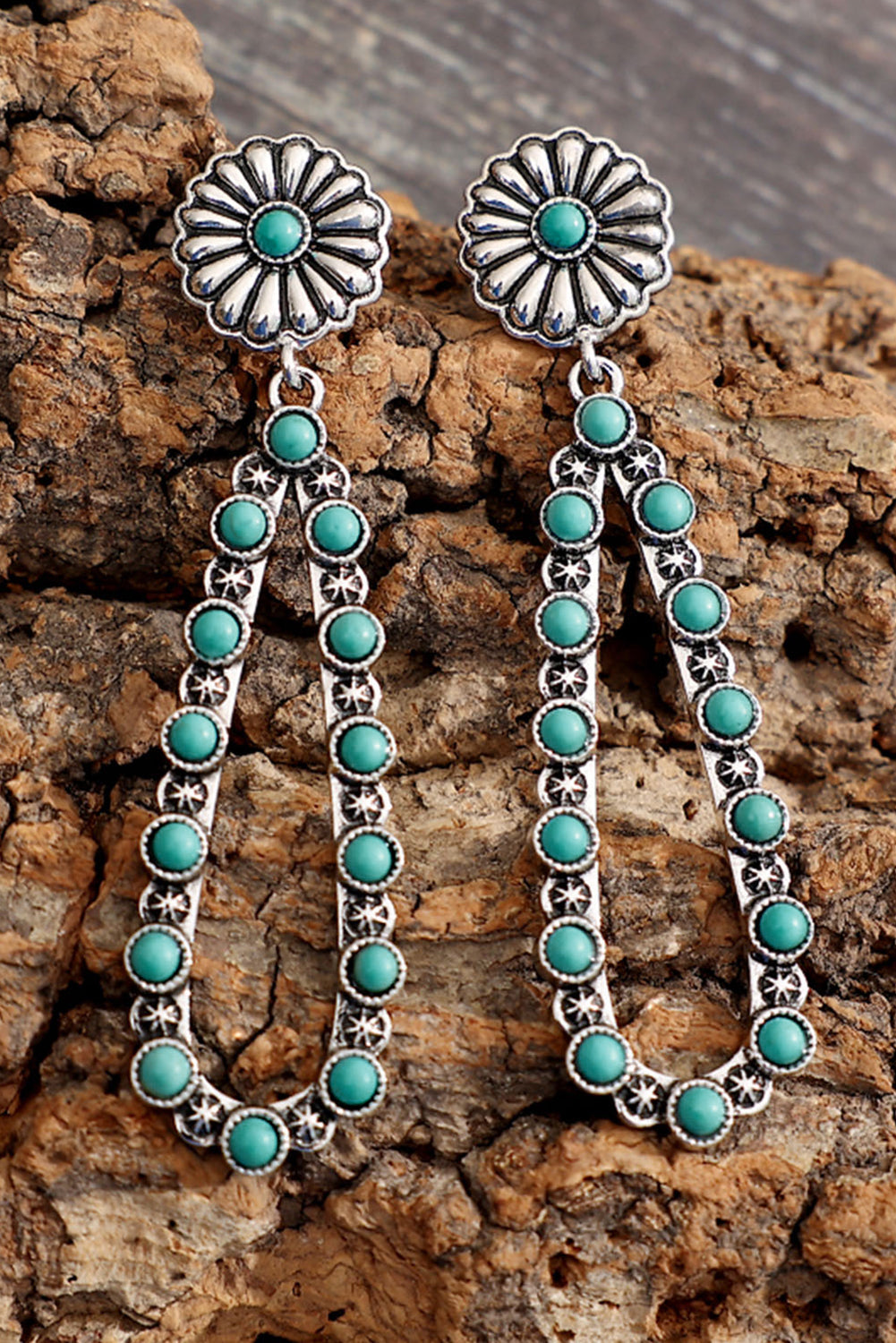 Boucles d'oreilles à fleurs turquoise style western