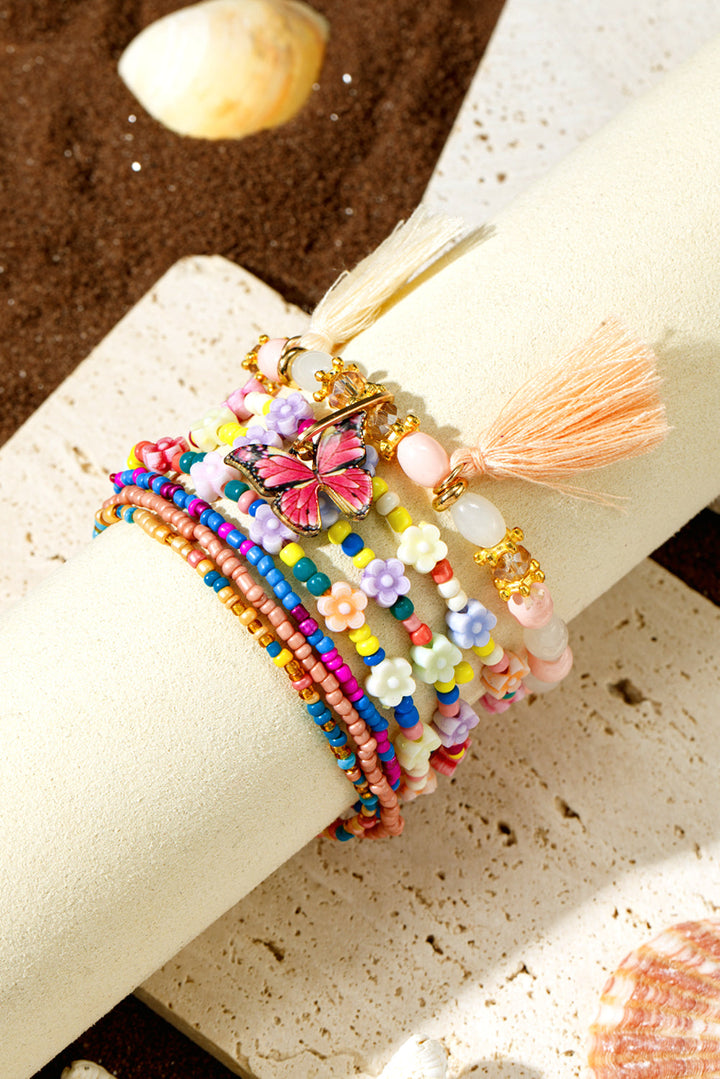 7pcs Handmade Beaded Bohemian Style Butterfly Tassel Bracelet Set