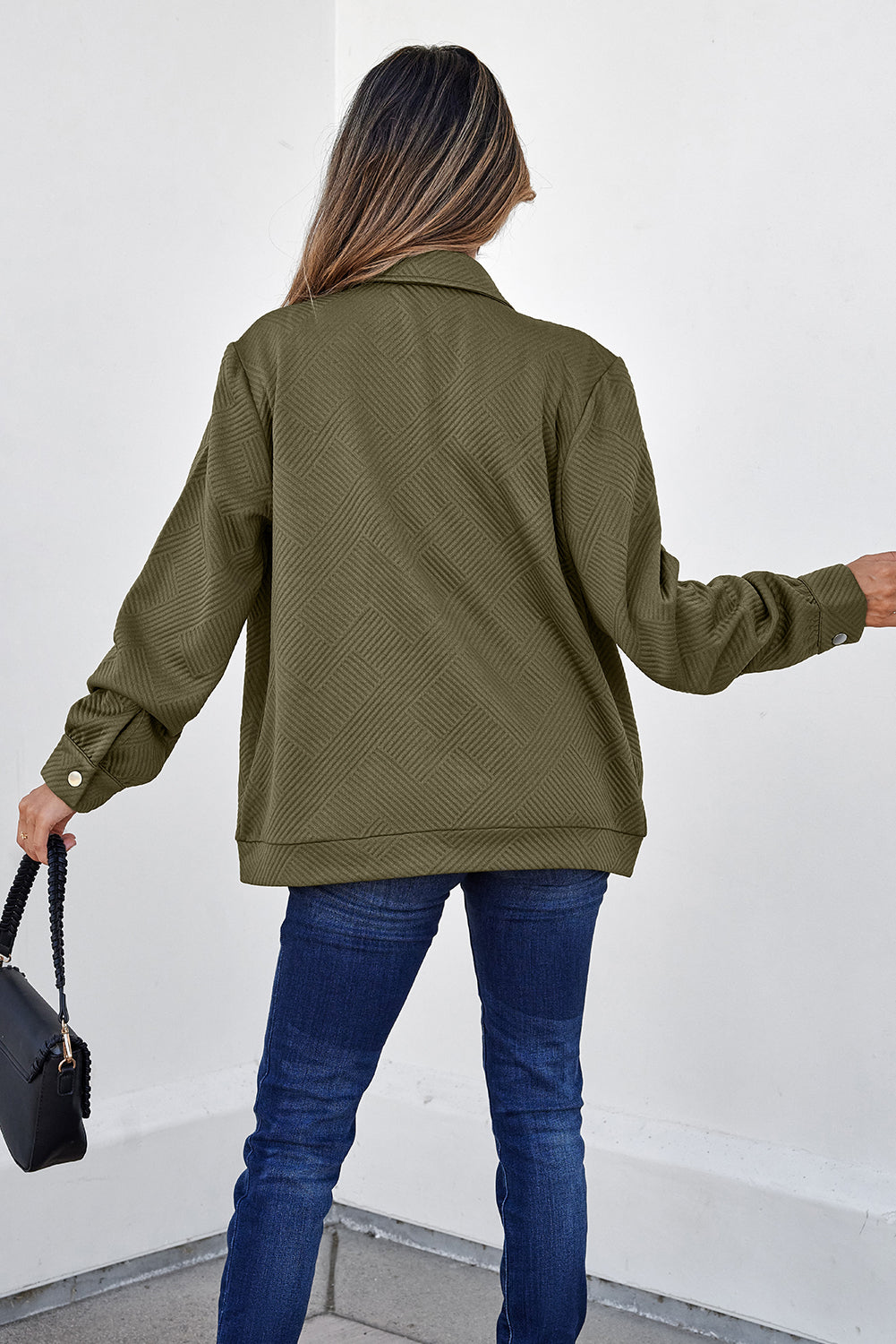 Blackish Green Zip Up Button Flap Pocket Shirt Collar Jackets