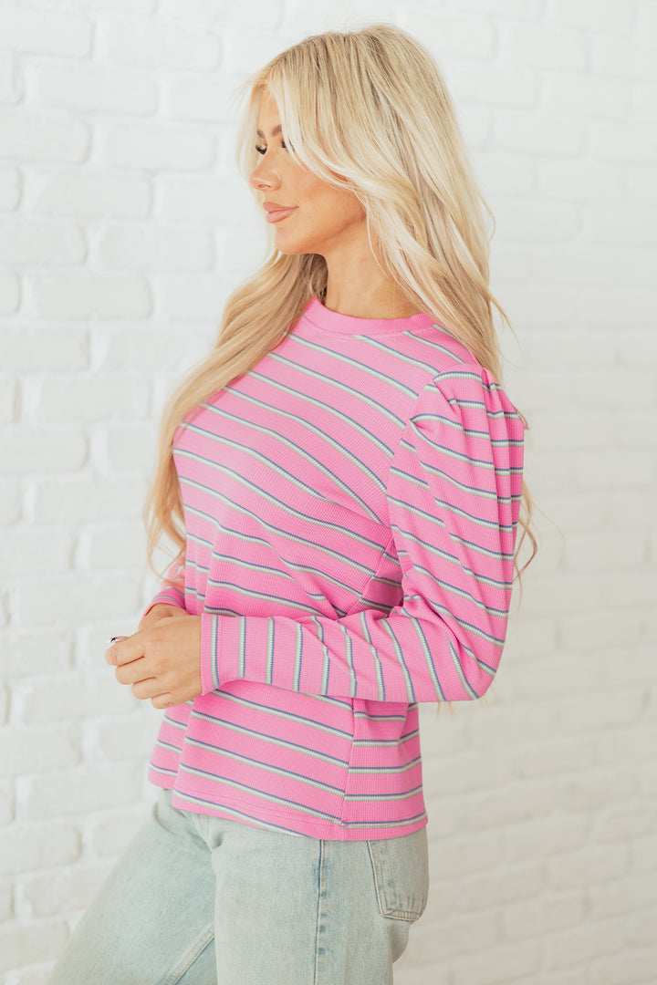 Textured Knit Round Neck Long Sleeve Top