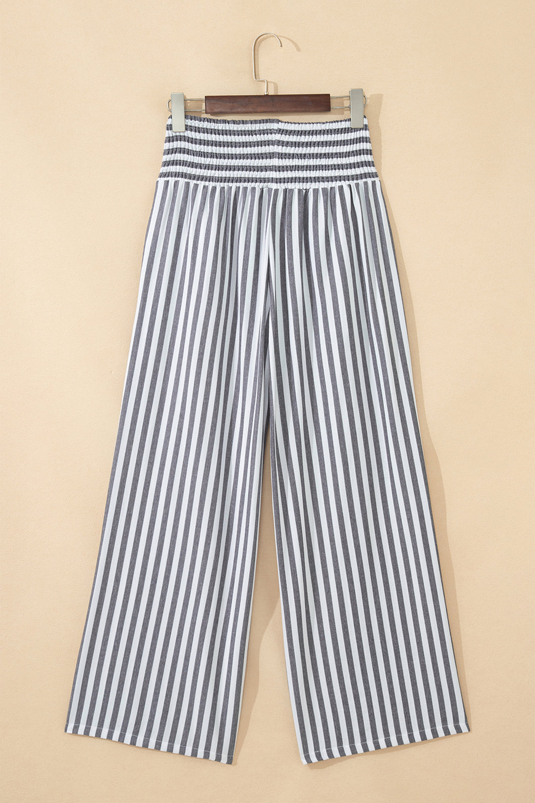 Black Stripe Shirred High Waist Loose Summer Pants