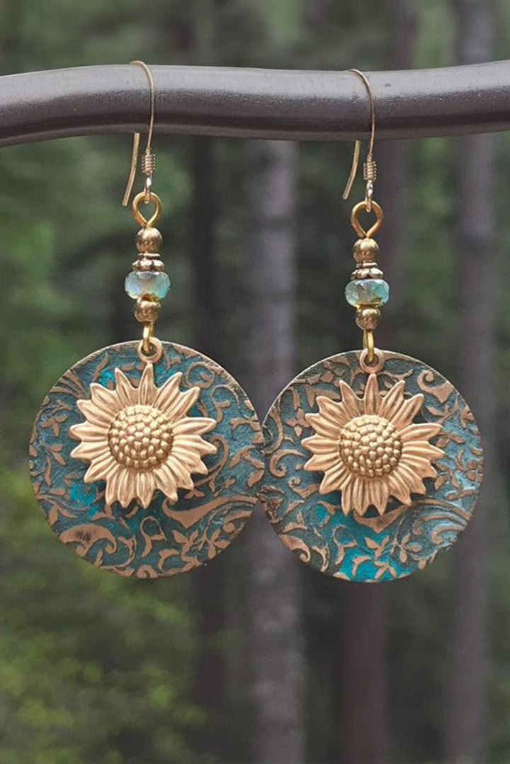 Boucles d'oreilles pendantes rétro en alliage avec disque de tournesol