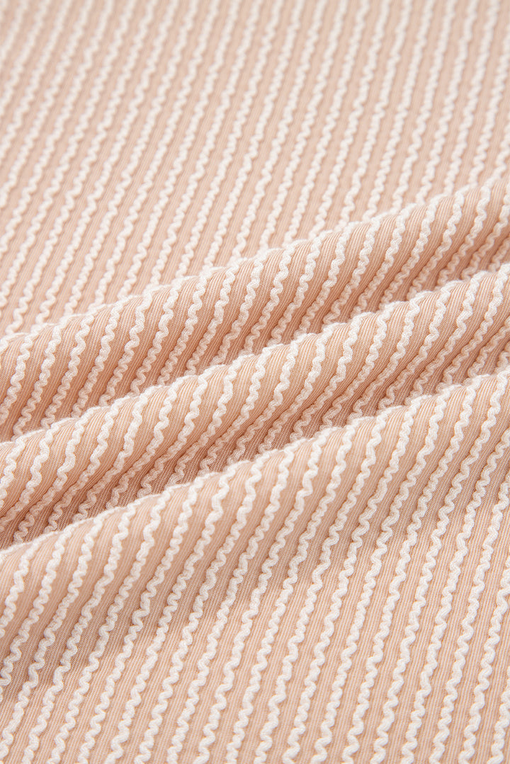 Parchment Twist Ribbed Exposed Seam Detail Long Sleeve Loose Top
