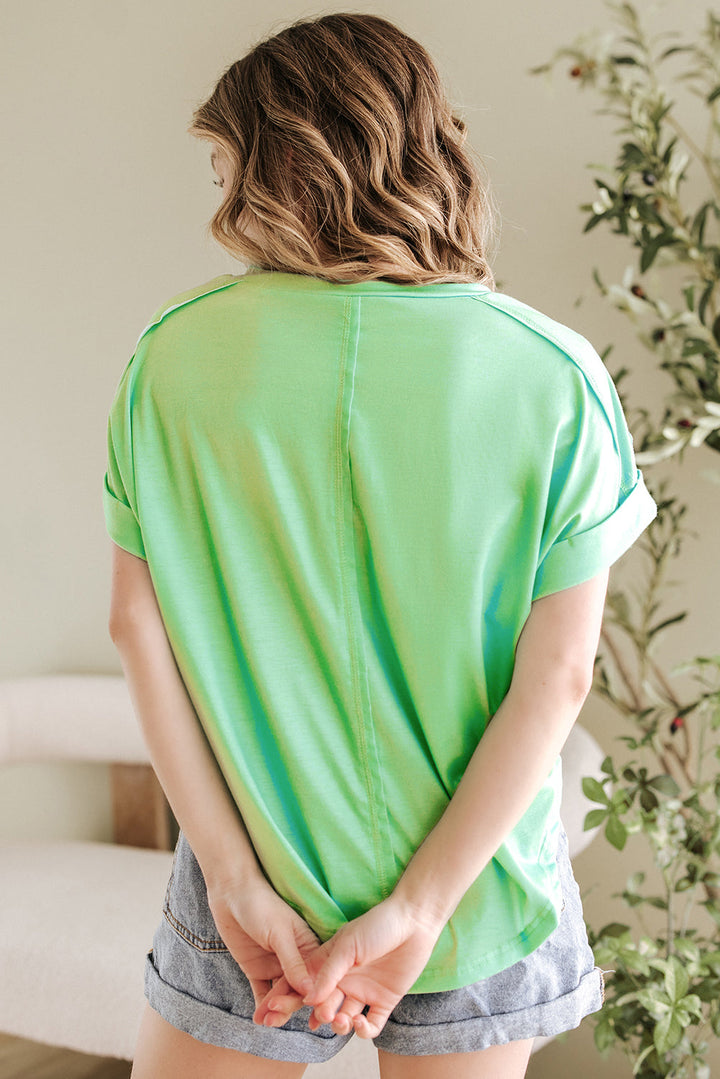 Colorblock Rounded Hem Loose T Shirt