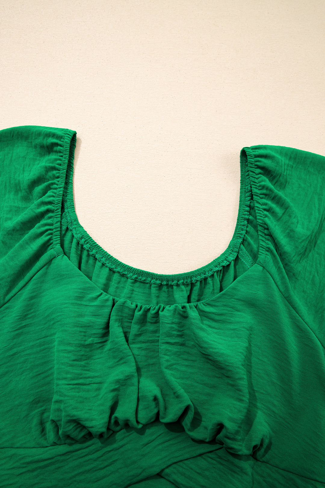 Solid Color Ruched Crossed Waist Tied Back Short Sleeve Peplum Top