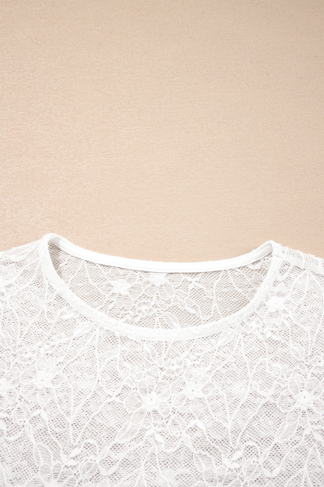 Beige Long Sleeve Sheer Mesh Lace Top