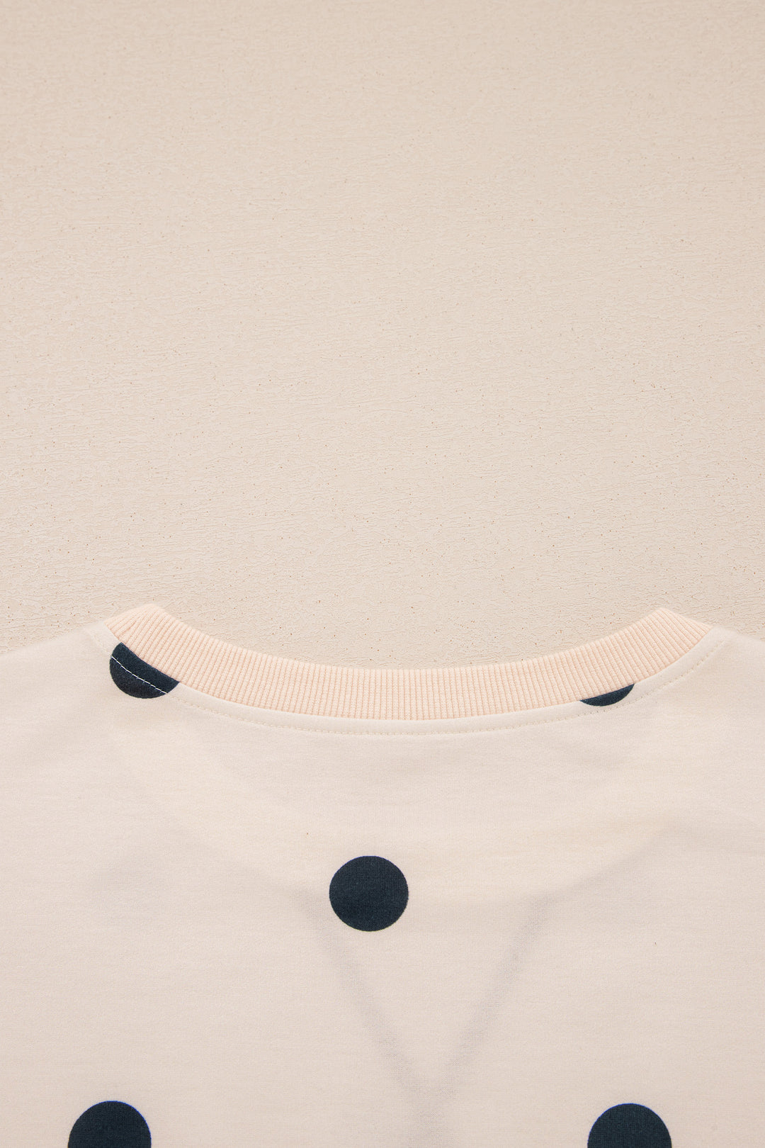 Beige Polka Dot Loose Long Sleeve Split Hem Pullover Top