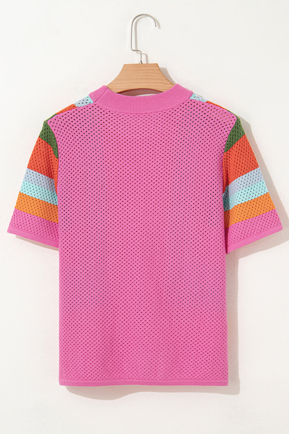 Color Block Eyelet Casual Sweater T Shirt