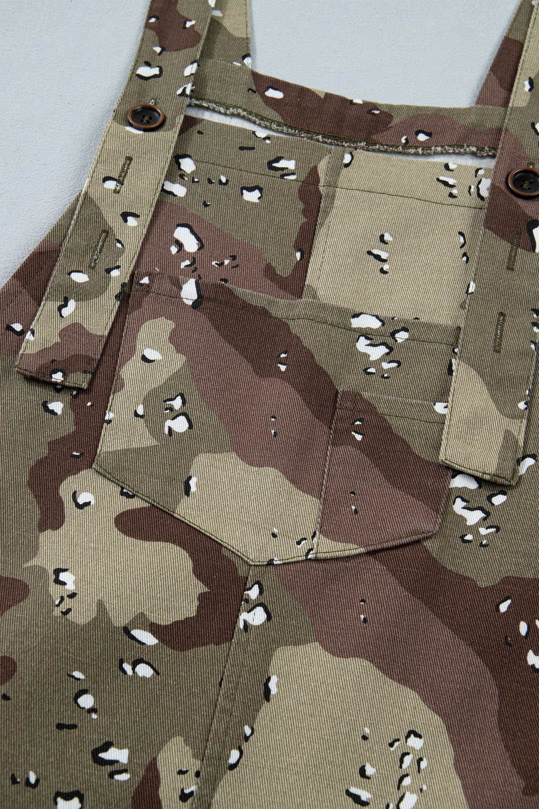 Green Camouflage Print Leopard Detail Loose Denim Overall Cropped Jumpsuit