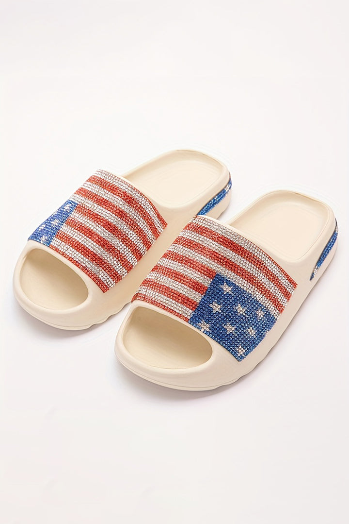 Rhinestone American Flag Thick Sole Slippers