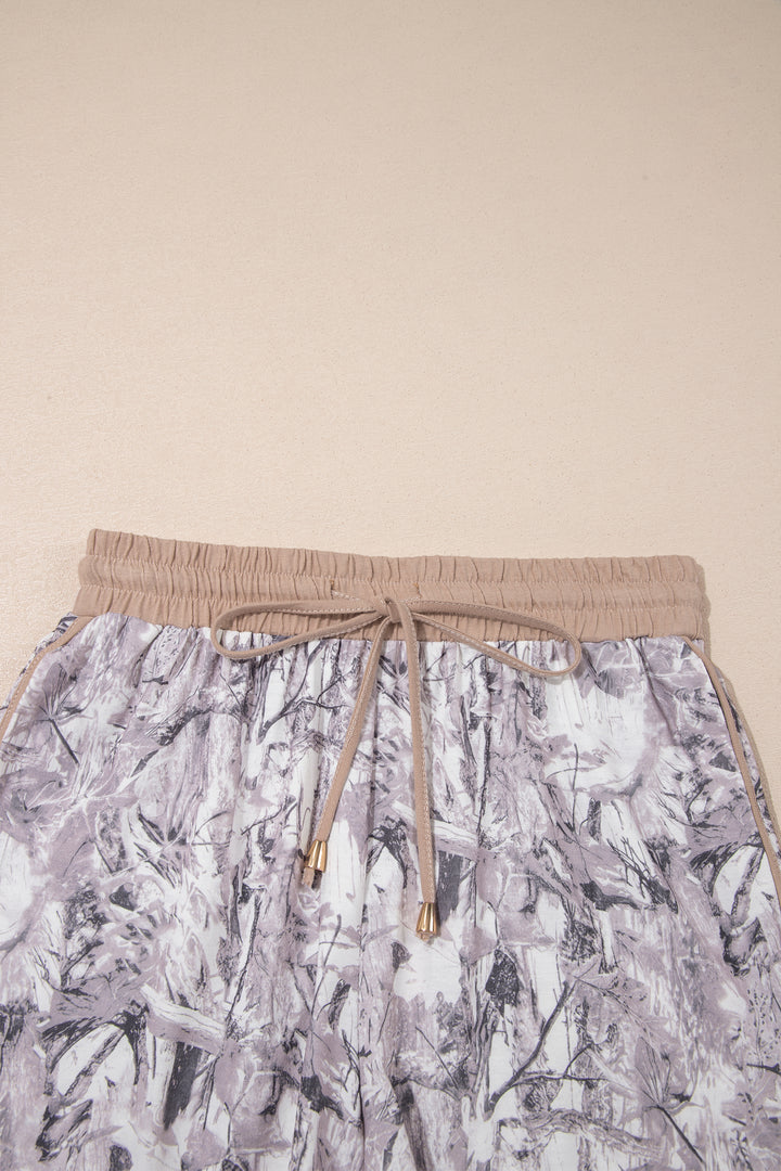Khaki Camo Woodland Print Drawstring Active Shorts