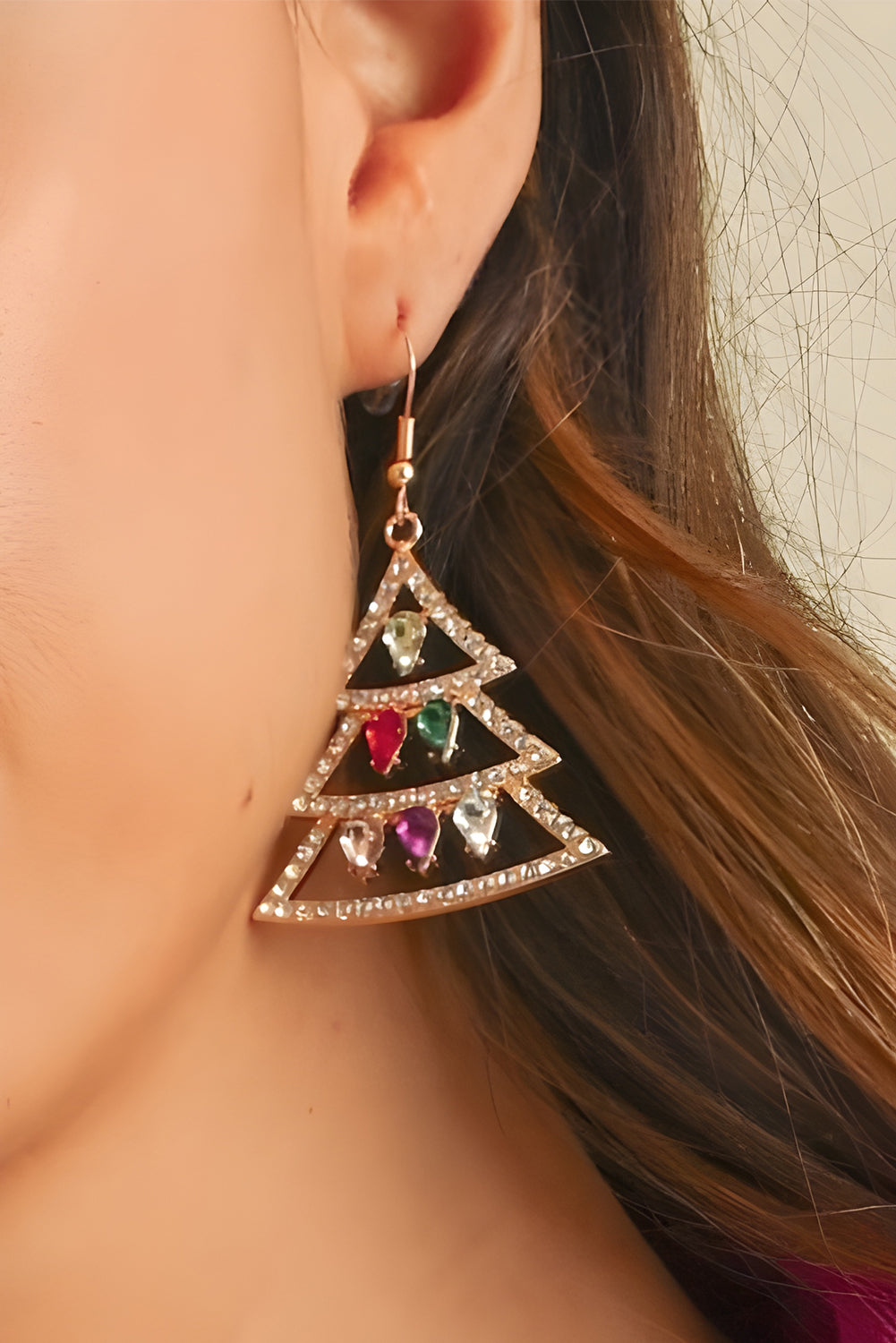 Gem Decor Rhinestone Christmas Tree Holiday Hook Earrings