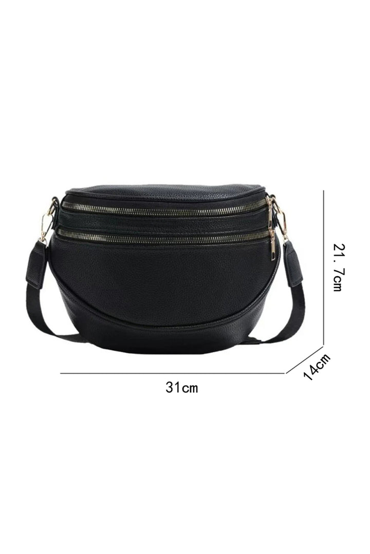 Double Zip Faux Leather Crossbody Bag