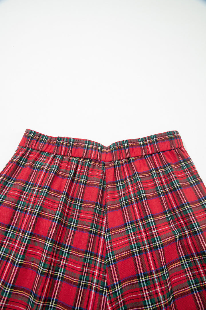 Red Festive Plaid Wide Leg Pull On Pants