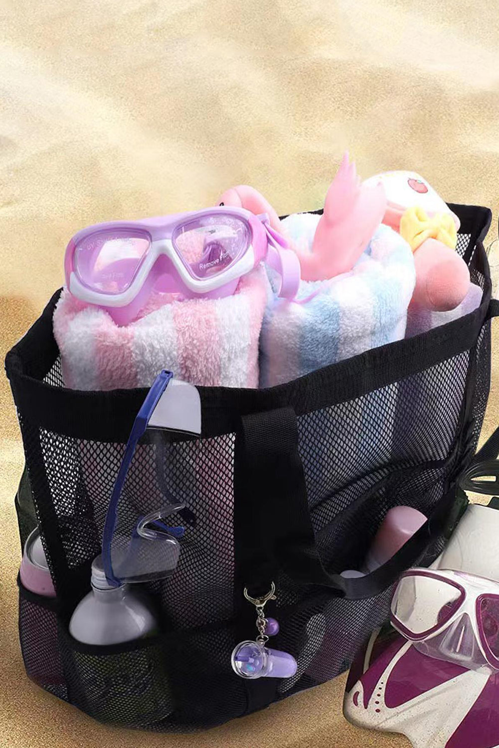 Grand sac fourre-tout en maille multi-poches