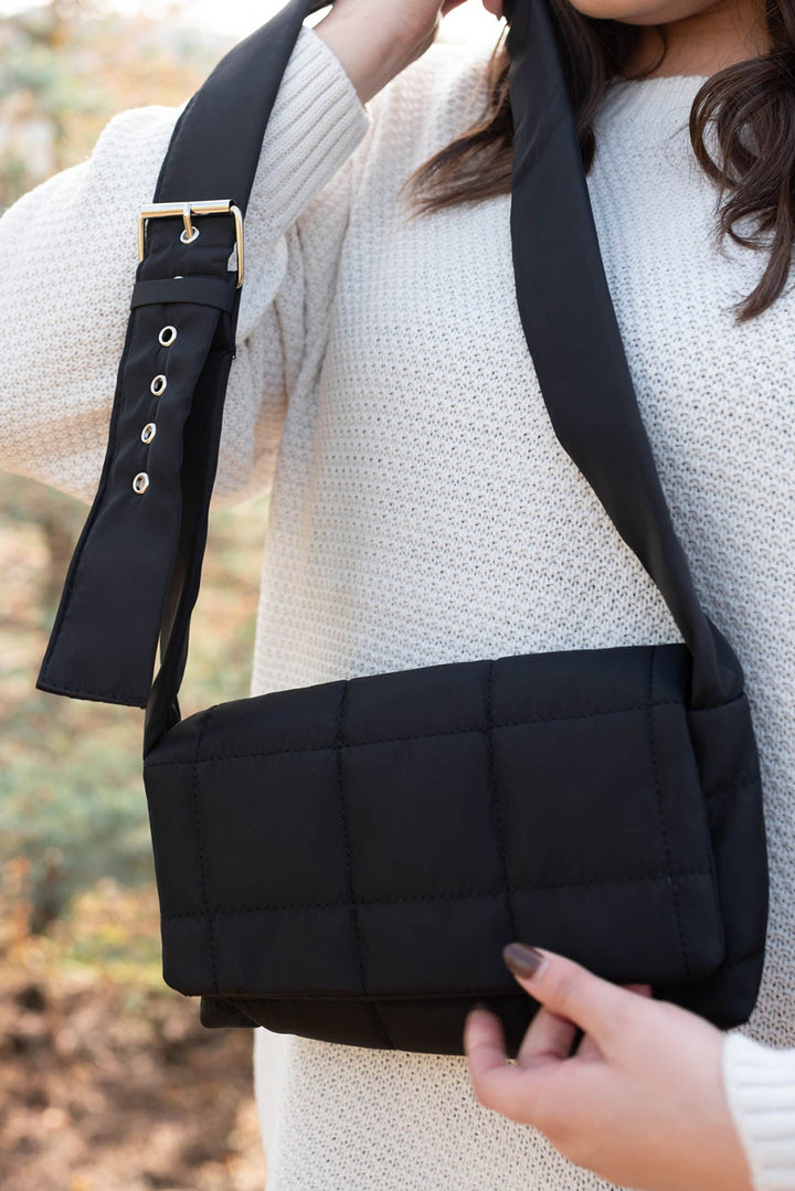 Adjustable Wide Strap Quilted Puffer Crossbody Bag