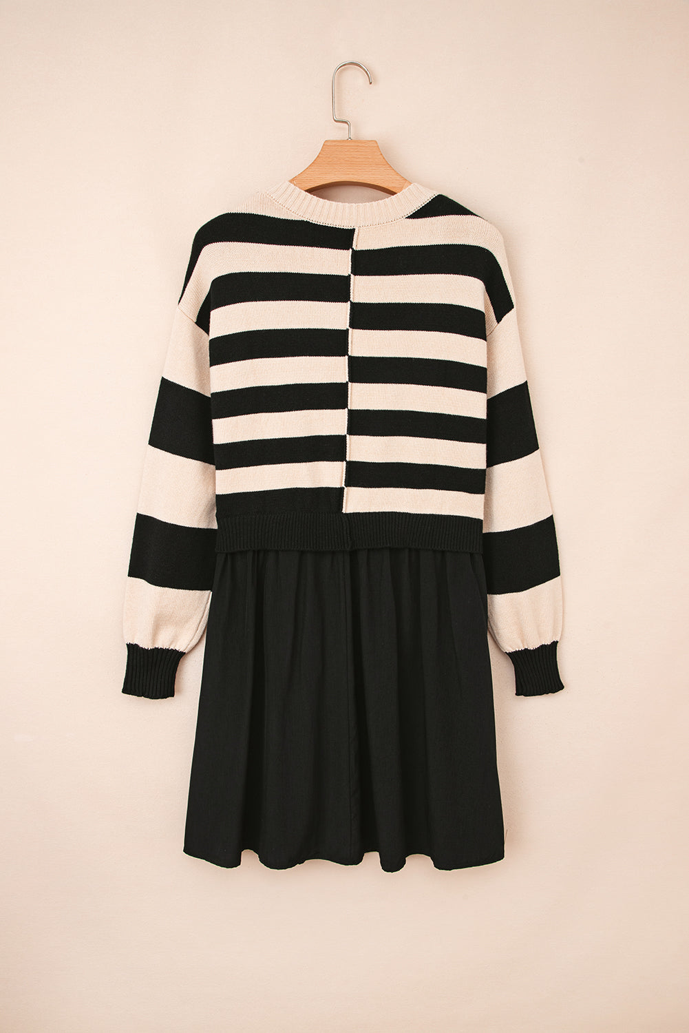 Black Stripe Two in One Knitted Top Splicing Hem Sweater Dress