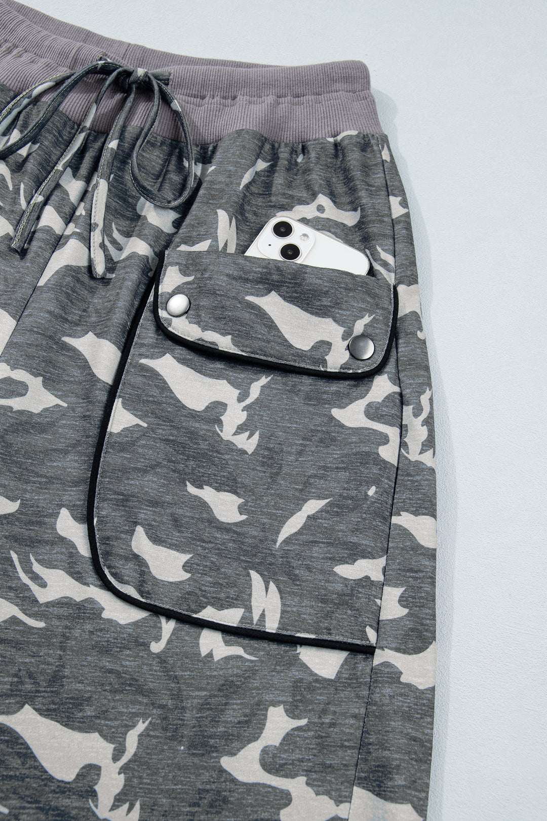 Multicolour Drawstring Contrast Waistband Camouflage Joggers Pants