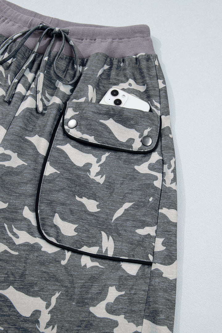 Multicolour Drawstring Contrast Waistband Camouflage Joggers Pants