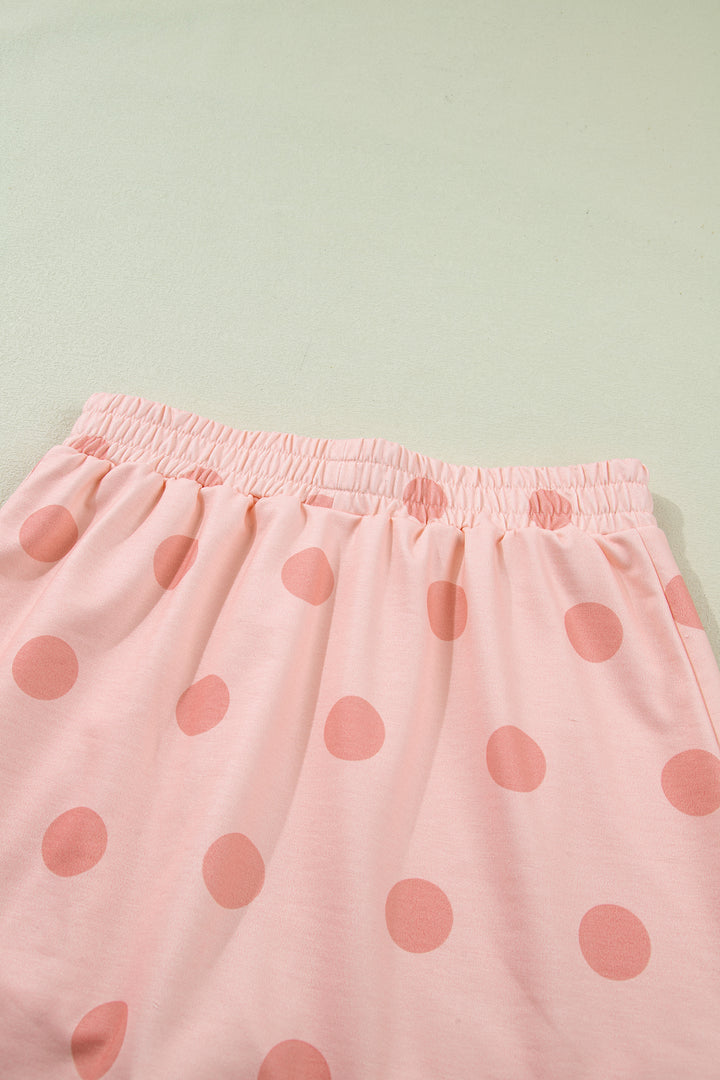 Pink Ribbed Trim Polka Dot Print Tank Split Mini Skort 2pcs Set