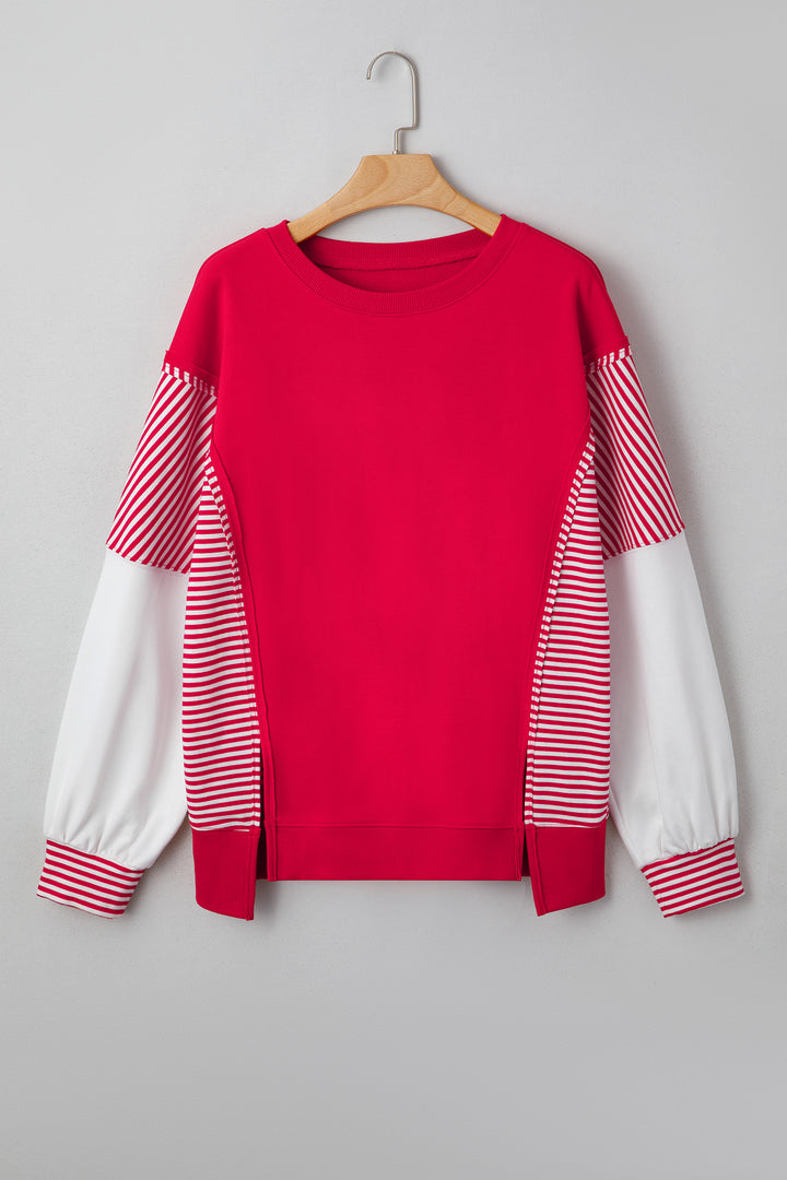 Striped Patchwork Sleeve Colorblock Sweatshirt