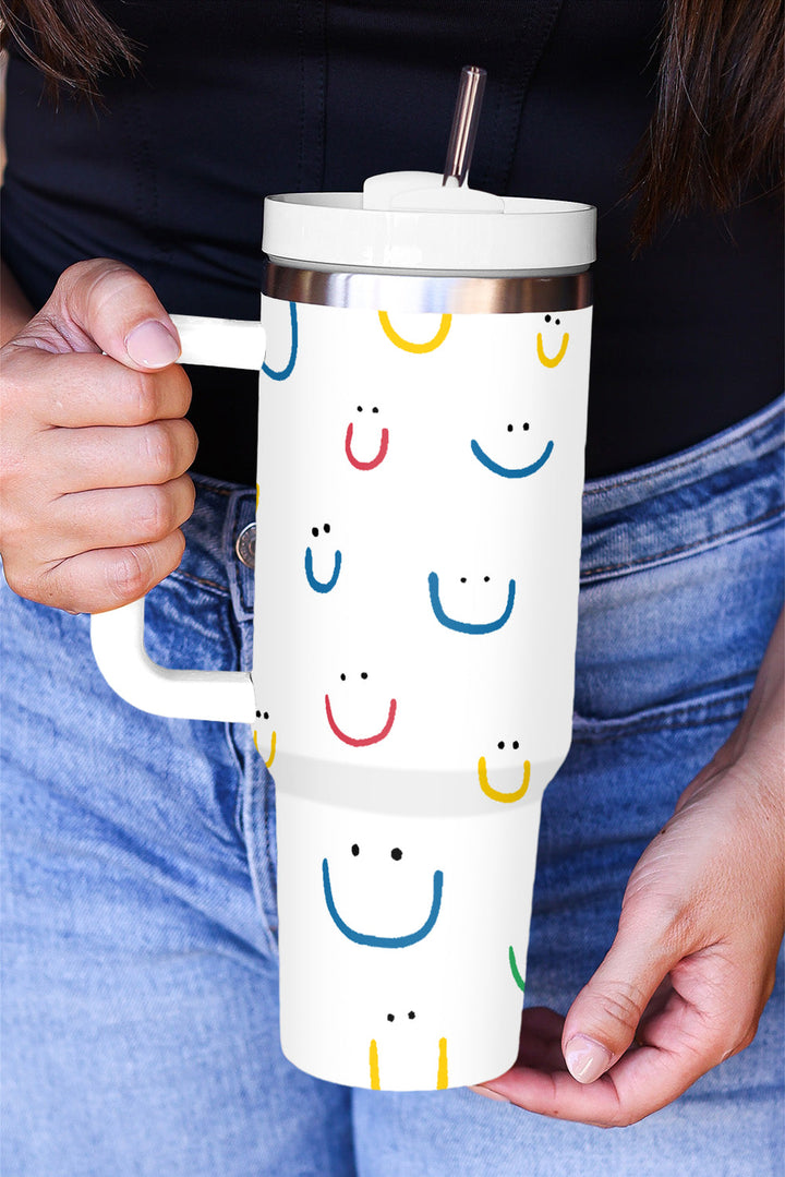 Tasse à vide avec poignée imprimée visage souriant 40 oz