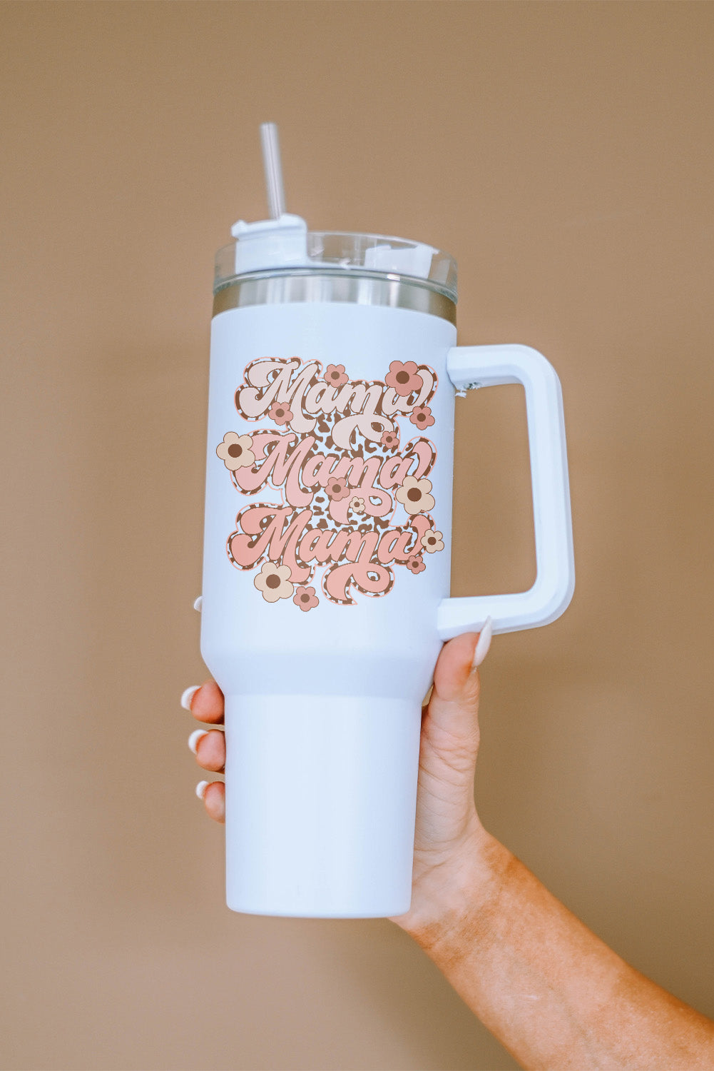 Tasse isotherme en acier inoxydable à imprimé léopard et fleurs Mama, 1 134 ml