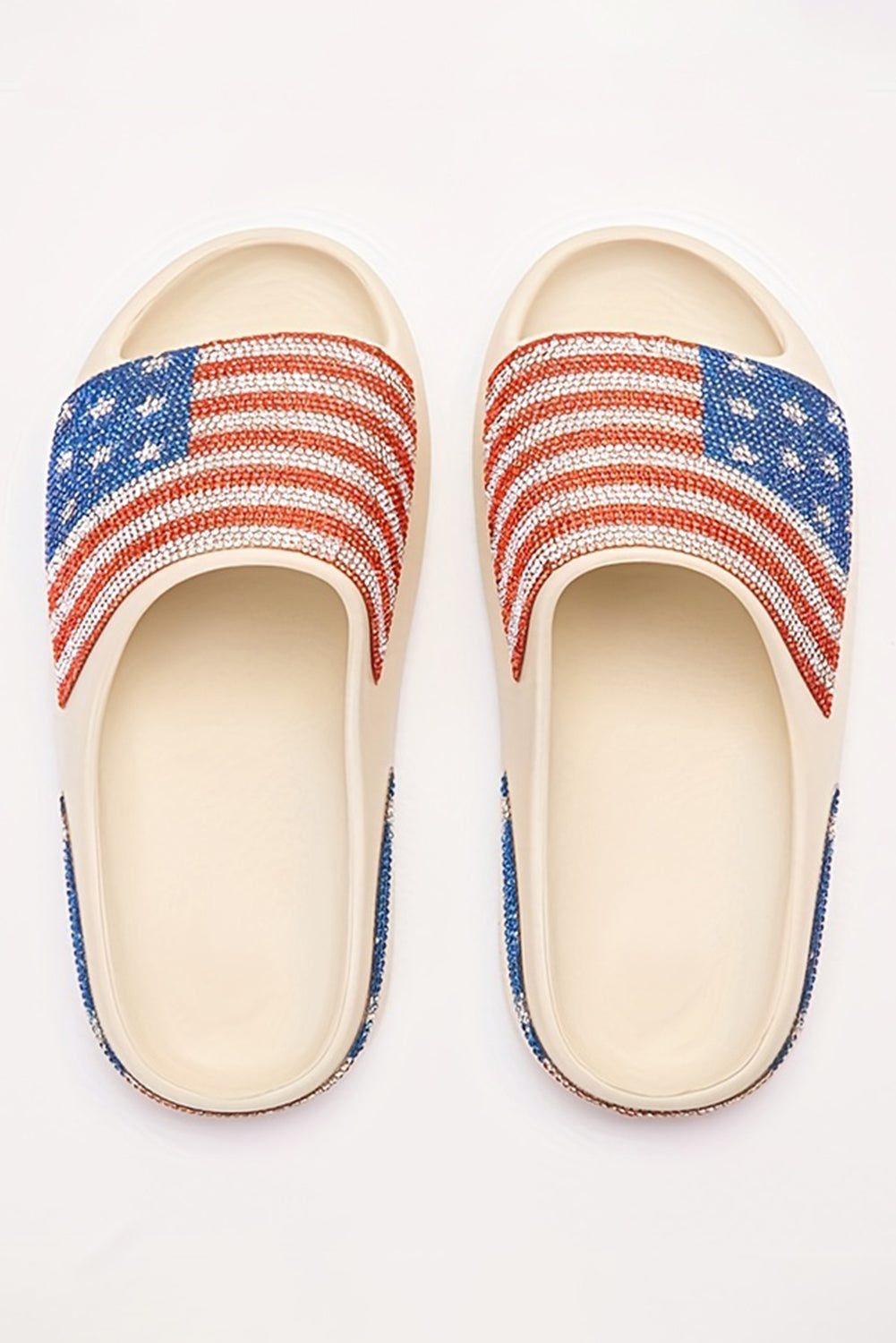 Rhinestone American Flag Thick Sole Slippers