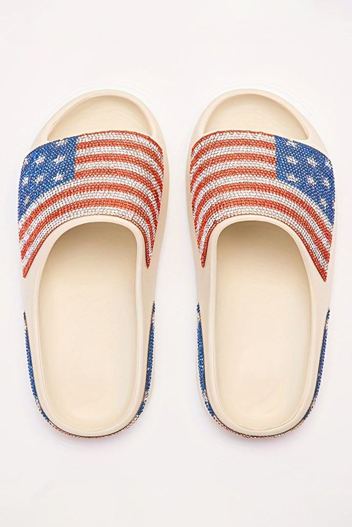 Rhinestone American Flag Thick Sole Slippers
