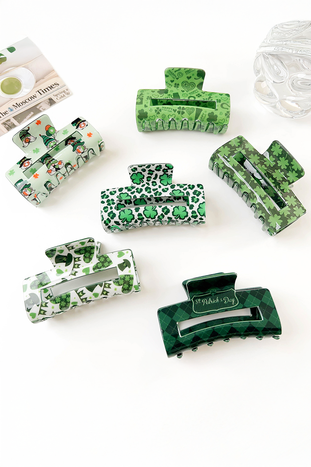 St Patricks Clover Print Hollow Out Square Hair Clip