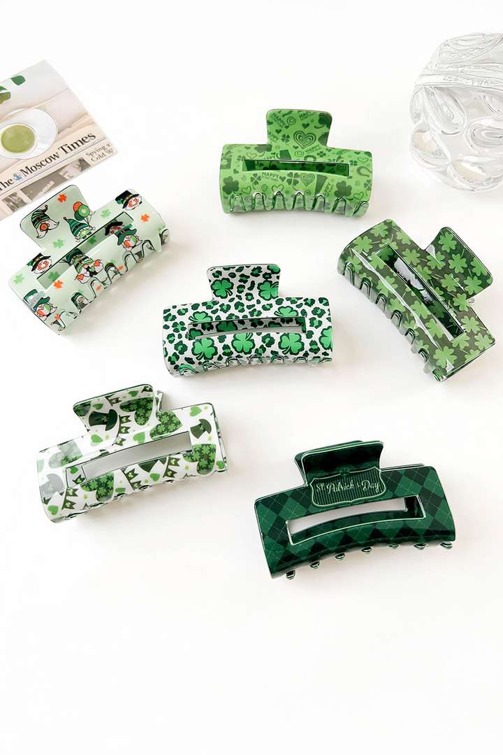 St Patricks Clover Print Hollow Out Square Hair Clip