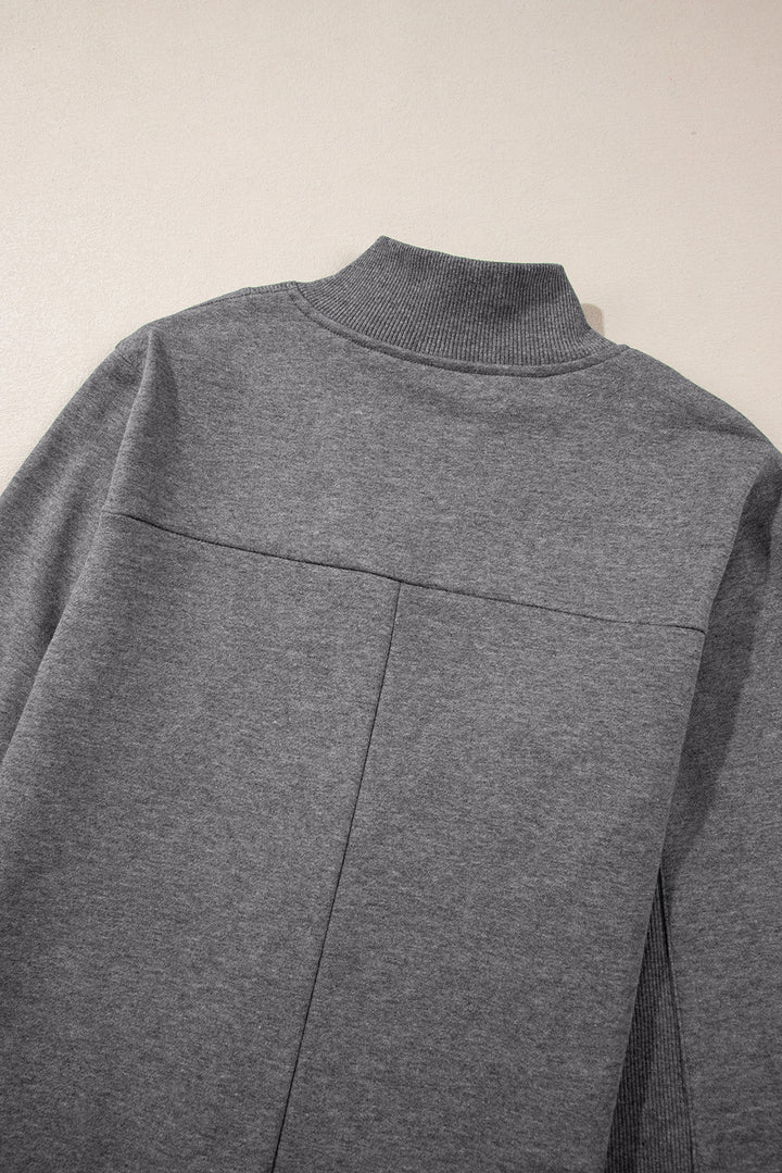 Zip up Collared Ribbed Patchwork Sweatshirt Dress with Pockets