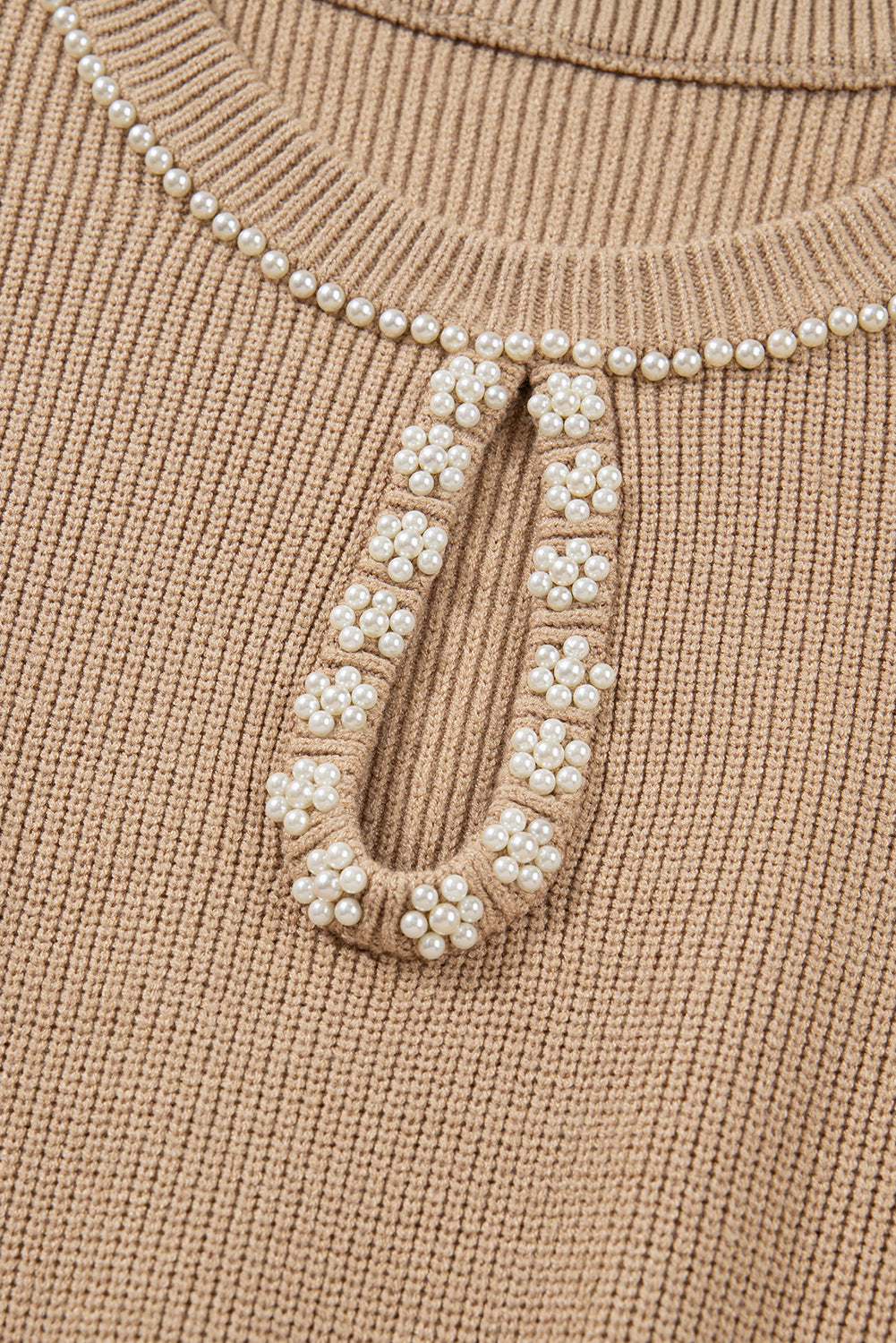 Pearl Embellished Keyhole Ribbed Sweater Dress