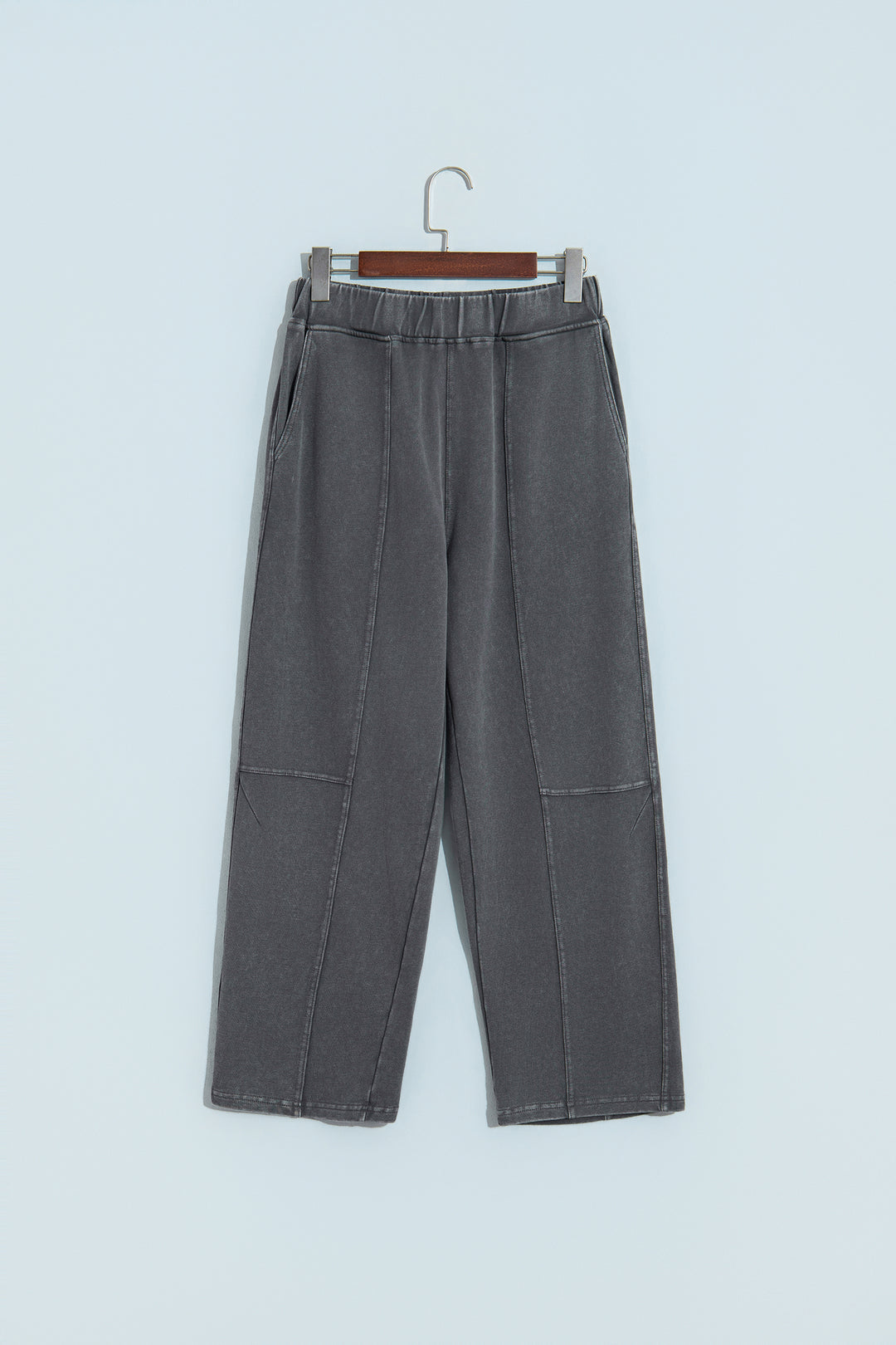 Carbon Grey Mineral Wash Seam Detail Elastic Waist Barrel Pants