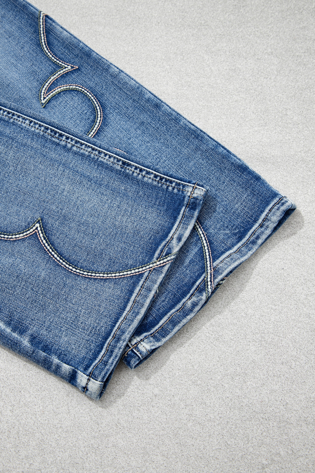 Blue Western Embroidered Flare Full Length Jeans