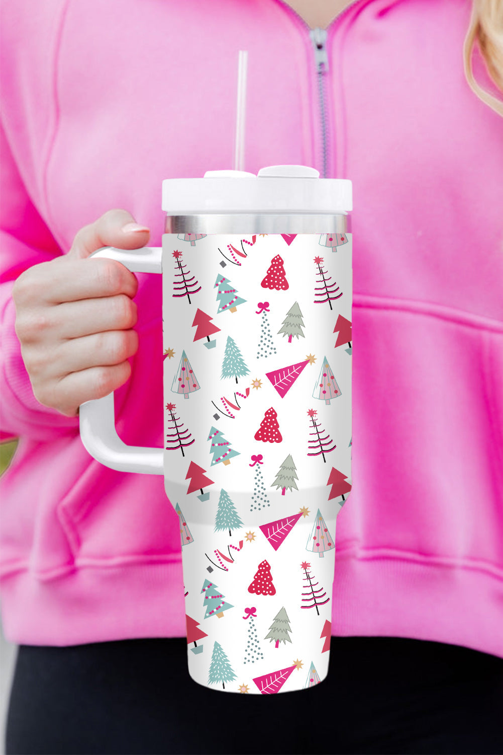 Cartoon Christmas Tree Printed Thermos Cup 40oz