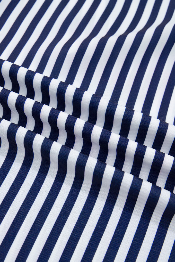 Blue Stripe V Neck Lace Contrast Ruffle Trim Tank Top