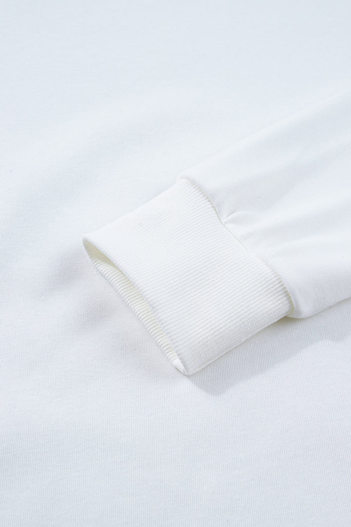 White Solid Color Dropped Shoulder Long Sleeve Top