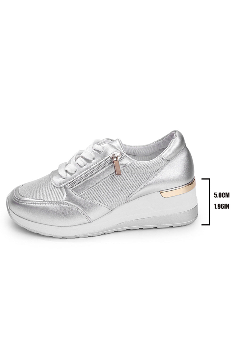 Schnür-Sneakers aus PU-Leder mit Patchwork-Reißverschluss