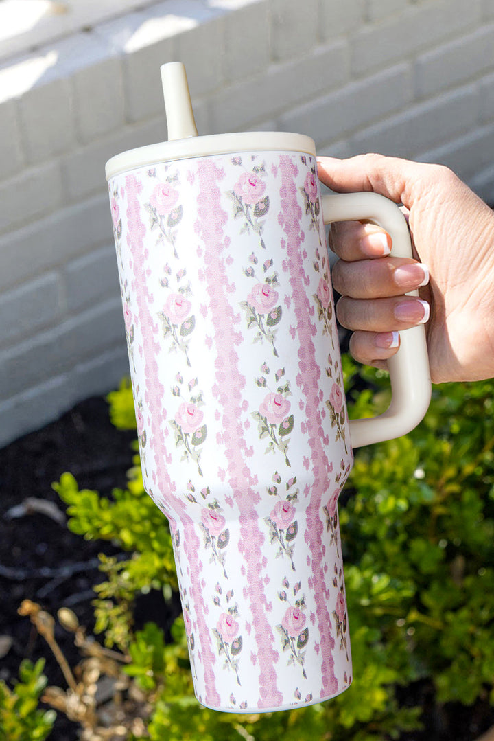 Sweet Floral Print Straw Insert Thermo Tumbler Cup