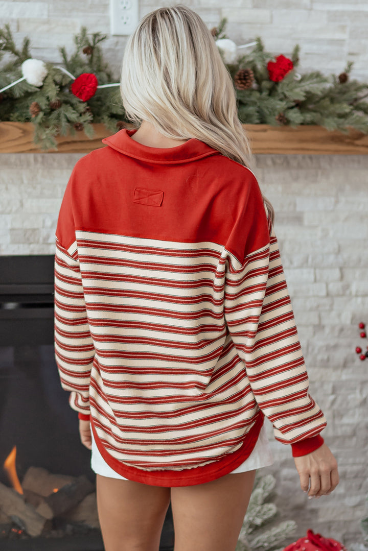 Buttoned V Neck Collared Drop Shoulder Top
