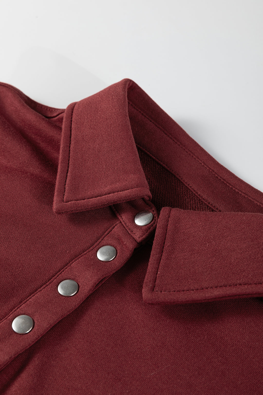 Fiery Red Color Block Patchwork Snap Button Polo Sweatshirt