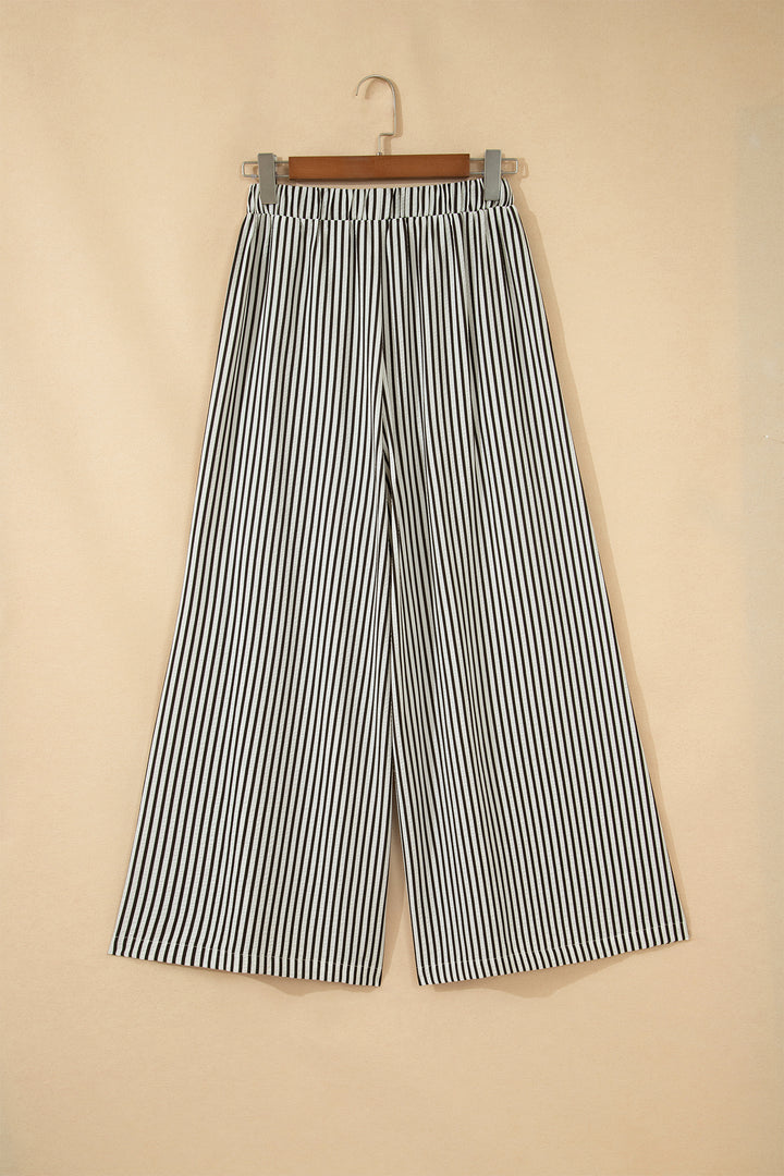Black Stripe Elastic Waist Ultra Wide Leg Pants